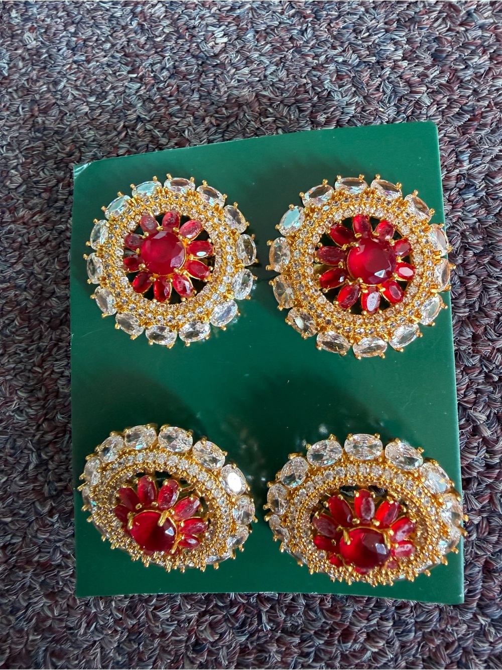Gold-Tone Red Crystal Floral Adjustable Ring